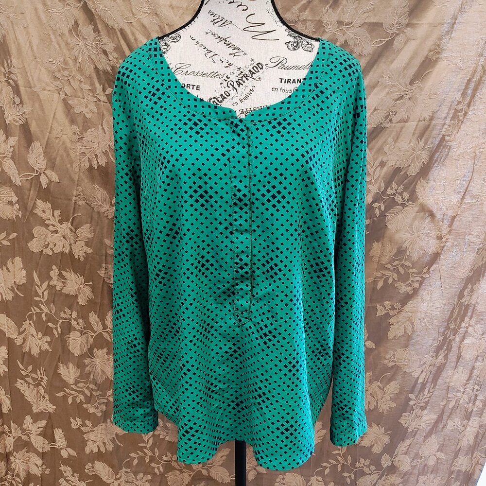Merona Teal and Black 3/4 Button Up Blouse, Size XL, Excellent Used Condition!